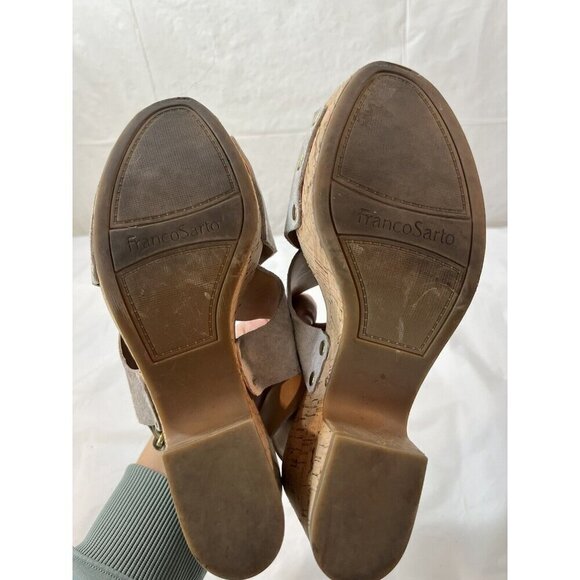 Franco Sarto Taupe Suede Slingback Kicks Platform Cork Sandals 7.5 - Picture 7 of 13